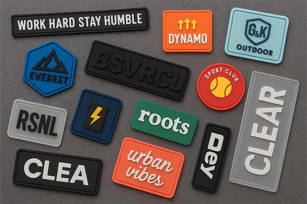 Apliques de PVC flexibles y coloridos para ropa, con recubrimiento anti-UV y alta resistencia al desgaste, fabricados al por mayor en Bogotá para fabricantes B2B.